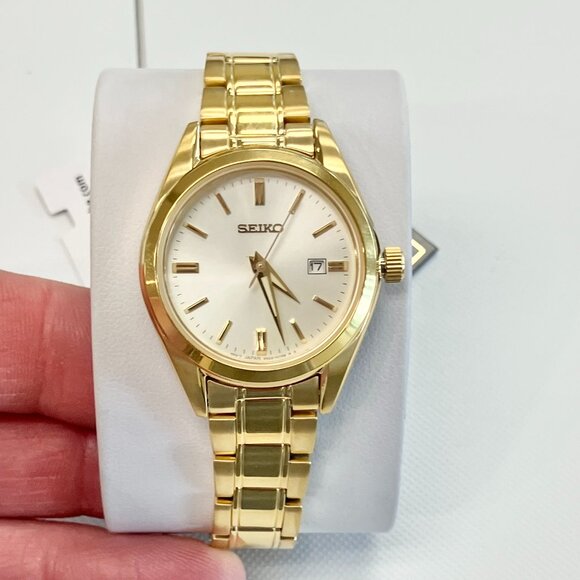 Seiko Stainless Steel Gold Tone Watch With Date Calendar SUR632 - Picture 1 of 7